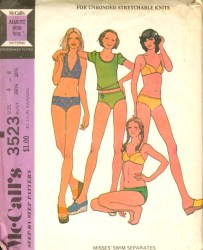 3523 MCCALLS 1973 STRETCH PULLOVER TOP,  2 PIECE BIKINI PATTERN 14, 16
